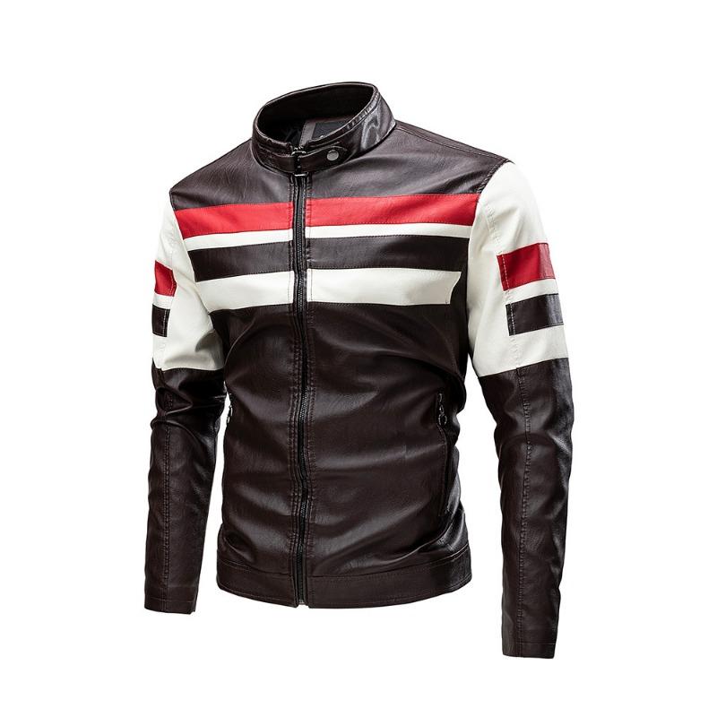 Men's Leather Jacket New Autumn and Winter Stitching Handsome Motorcycle Leather Jacket Large Size Leather Jacket Fat Men's Clothing