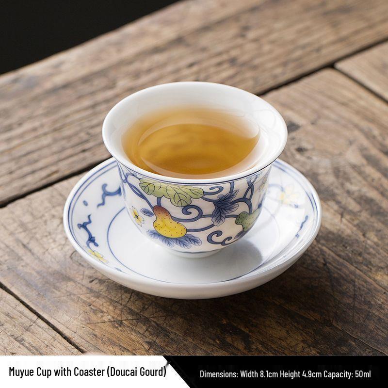 White Porcelain Doucai Tea Infuser Set with Gourd Strainer