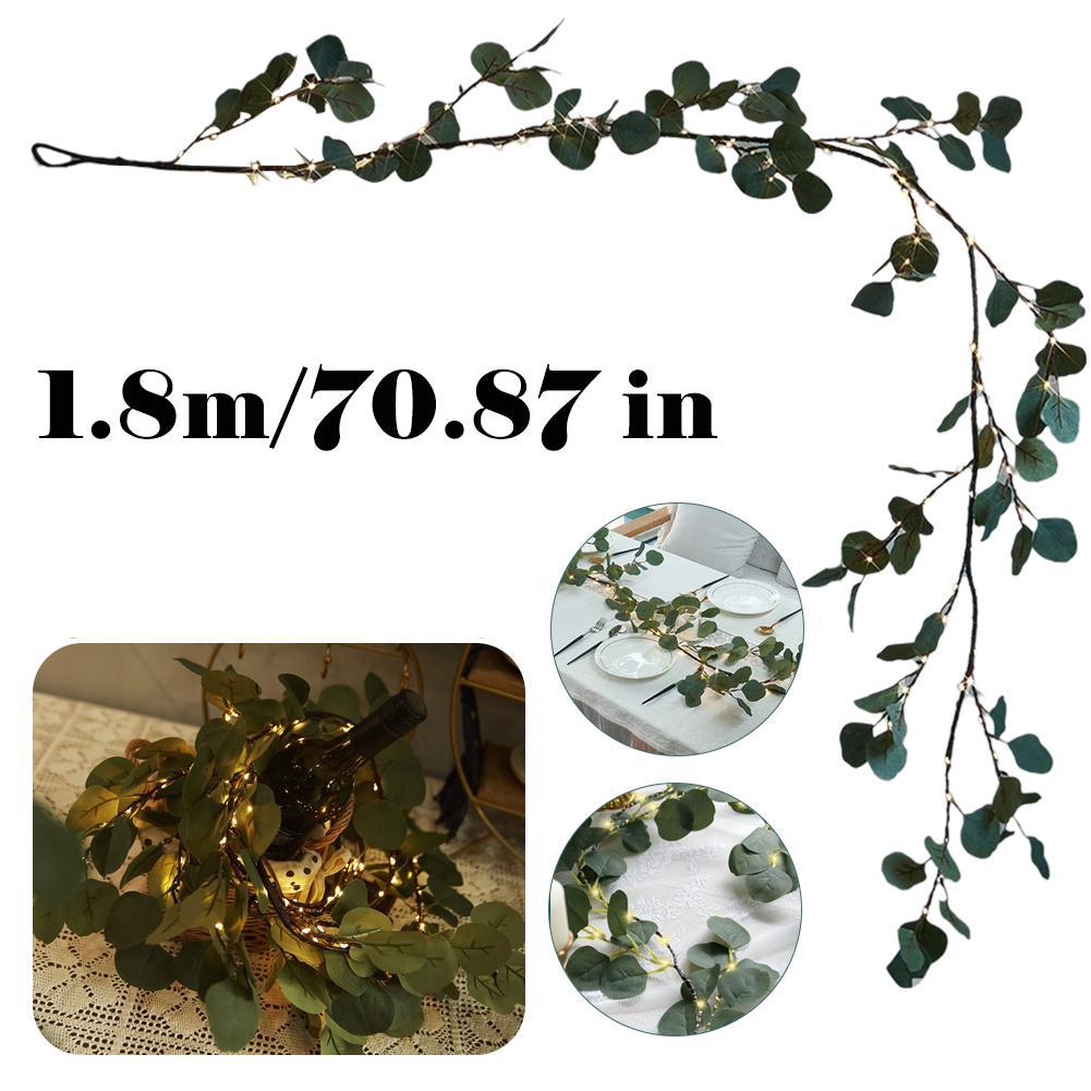 Christmas Lighted Twig Eucalyptus Garland / Olive Garland, Artificial Christmas Greenery Pre-lit Twig Decor for Mantle Fireplace