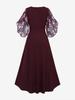 Rosegal Plus Size Flowers Print Heart Buckle Surplice Butterfly Sleeves Ribbed Textured Dress