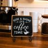 Rustic Wooden Coffee Time Sign with Metal Stand Farmhouse Style Tabletop Decorative Plaque for Kitchen Bathroom Home Decor