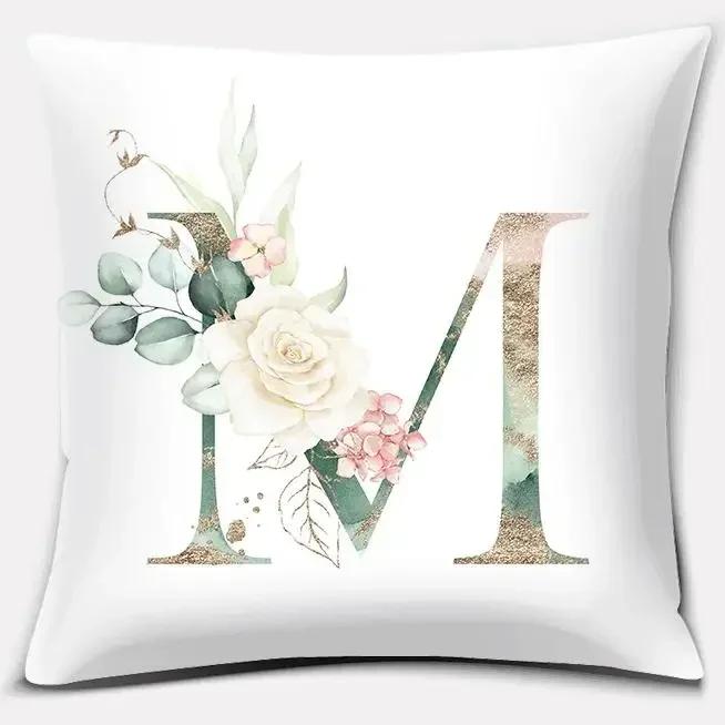 Green Flower Letter Series Pillow Gift Home Office Decoration  Bedroom Sofa Car Cushion Cover Case