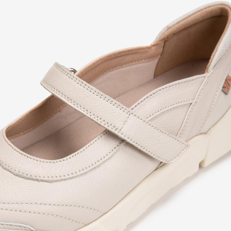 Young Age Women Goat Leather Casual Mary Jane Sneakers Ivory