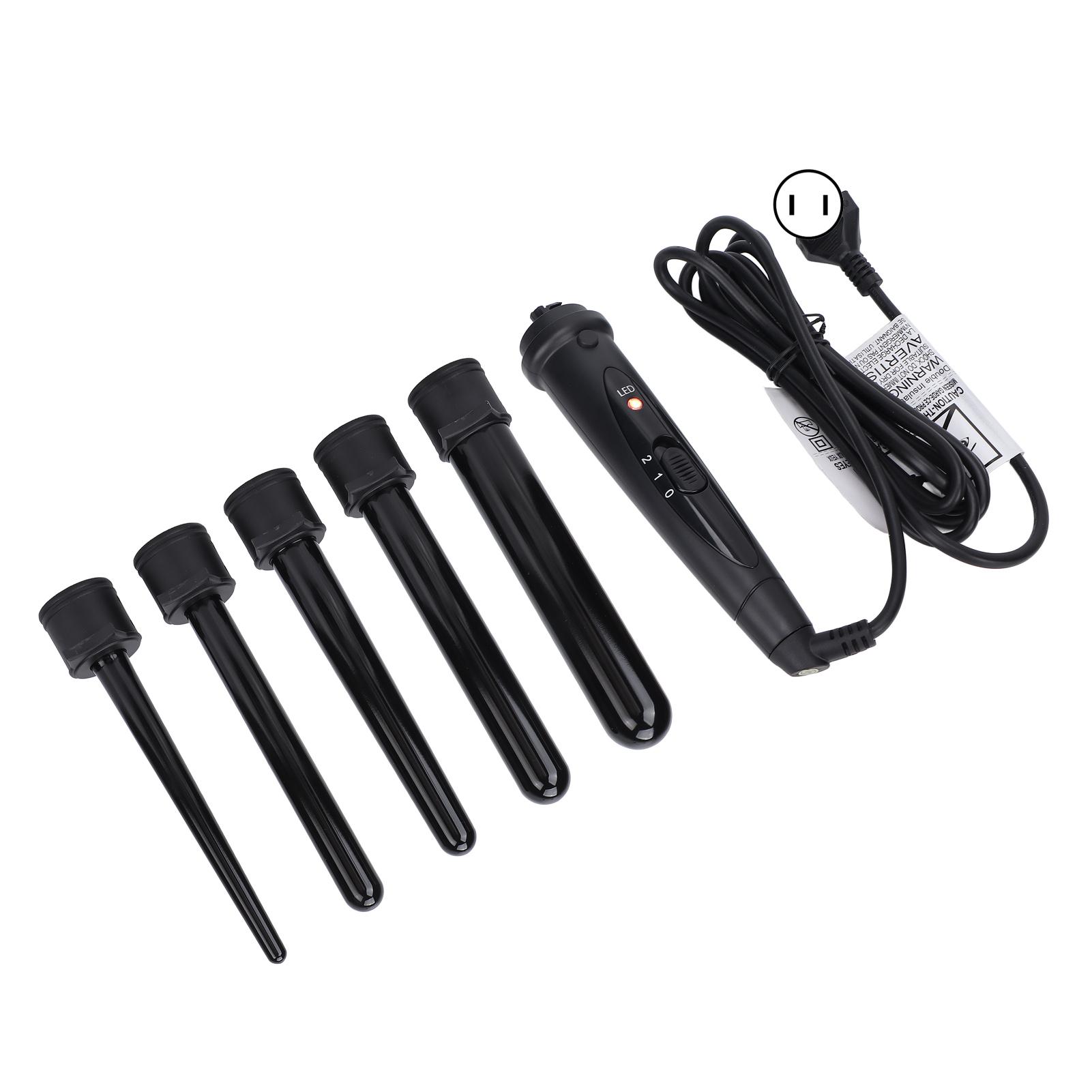 

Профессиональные щипцы для завивки волос 5 в 1, 85 Вт, керамические щипцы для завивки волос с быстрым нагревом, палочка, 100‑240 В, черный US Plug