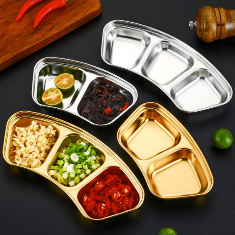 Edelstahl Compartment Gewürzschale Trennplatte 2 3 Fächer Für Abendessen Servieren BBQ Nutzung Edelstahl Soßenschale