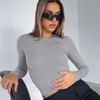 Fashion Y2K Casual Long Sleeve Tshirts Woman Round Neck Elegant Slim Fit T-shirt Women Tops Solid Skinny Office Lady Tees 30634