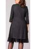 Elegant Black Polka Dot Round Neck Dress for Middle-Aged Women