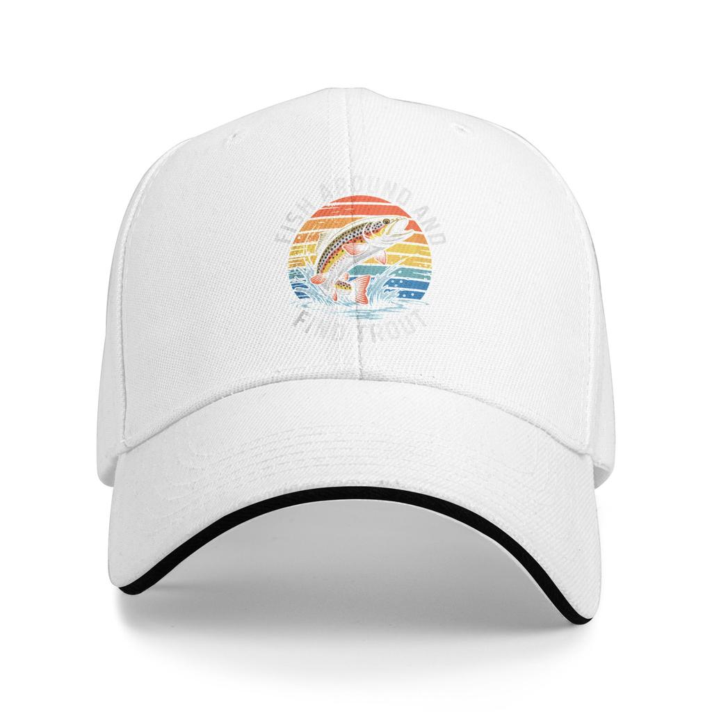 Summer Fish Around and Find Trout Fishing Baseball Cap Outdoor Sport Vintage Print Sun Trucker Hat Female Male Baseball Caps