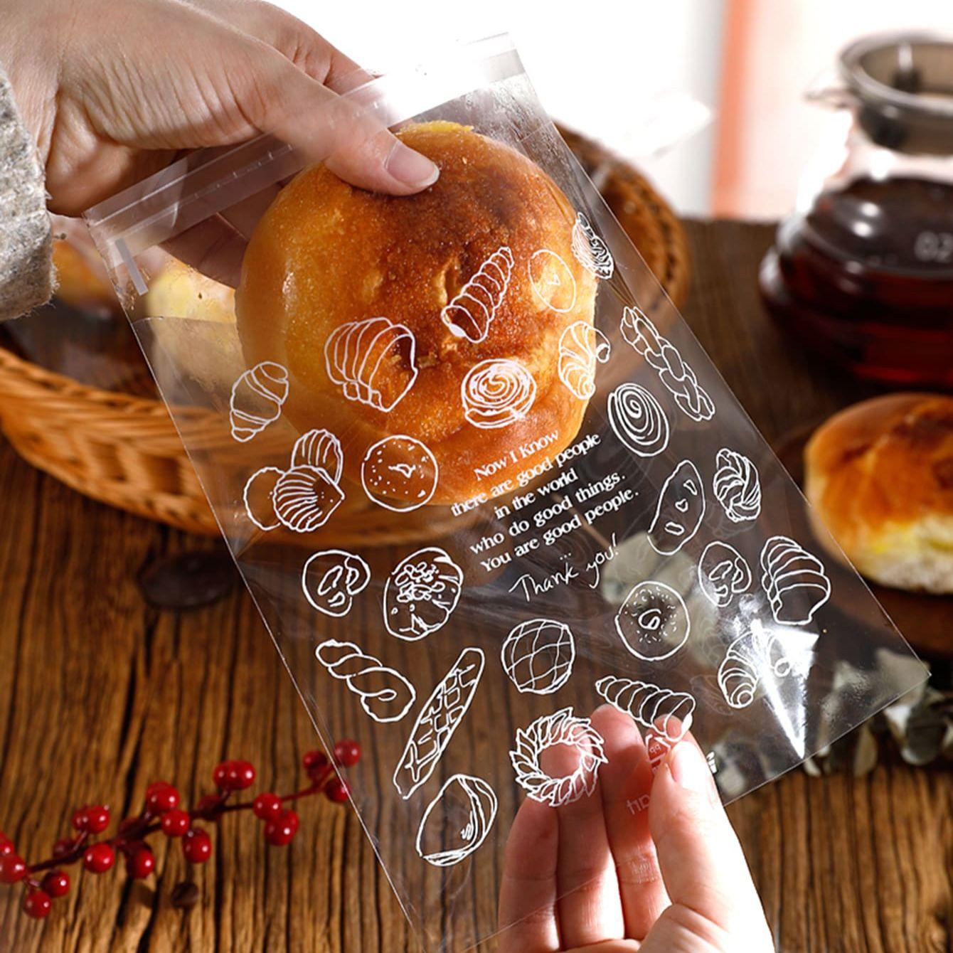 

100 шт. - Пакет самозаклеивающийся для выпечки и хлеба с печатью 21x15x0.7cm чистый