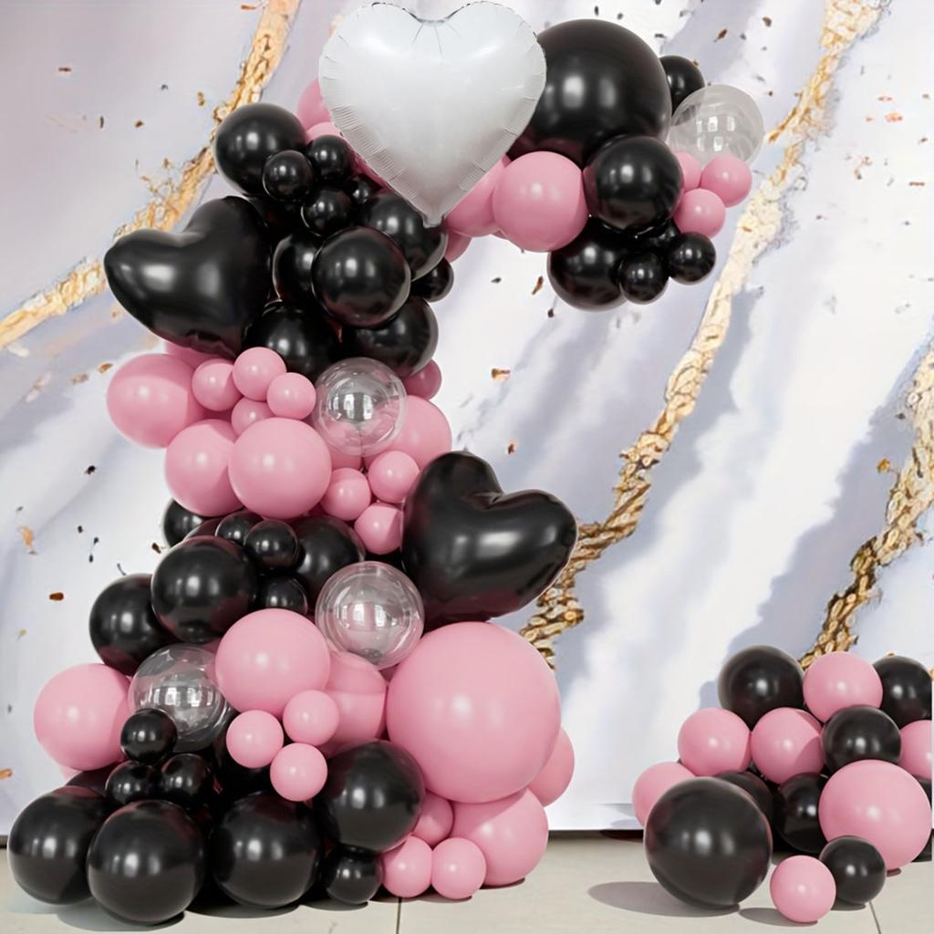142pcs Pink and Black Balloon Set,suitable for Wedding,Diwali, Engagement, New Year, Valentine's Day Decoration Party Decoration