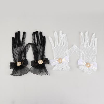 Girl Black White Lace Gloves Girl Lolita Mesh Bow Flower Lace Gloves Summer Lace