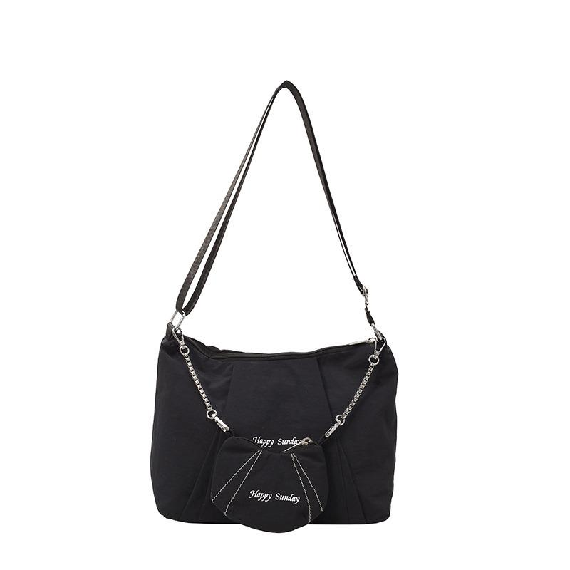 Canvas bag women's large-capacity new summer versatile messenger mother and child bag pleated college student tote bag