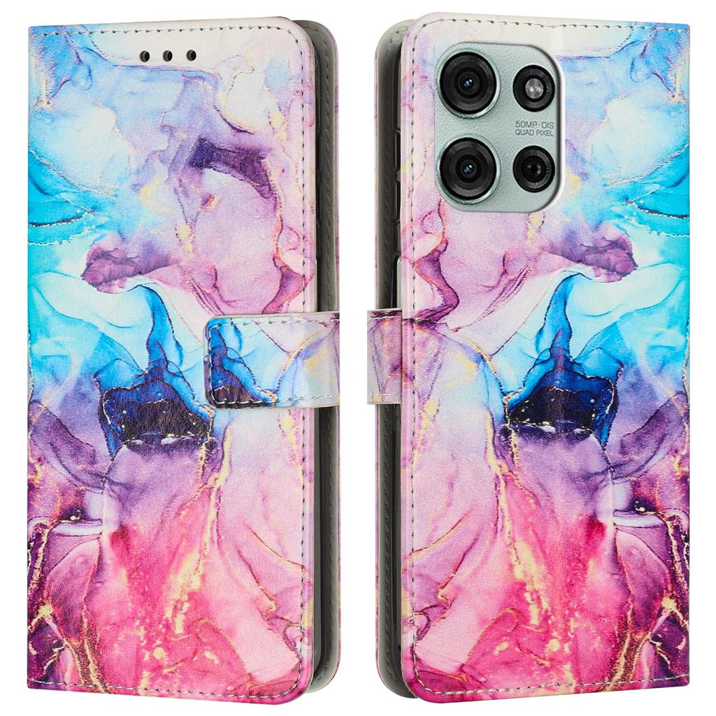 For Motorola Moto G75 5G Stand Case Marble Pattern PU Leather Wallet Phone Cover with Wrist Strap
