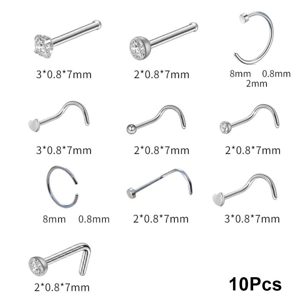

10 шт./набор Одноразовые нострилы из нержавеющей стали Ювелирные изделия для пирсинга тела для чувствительной кожи