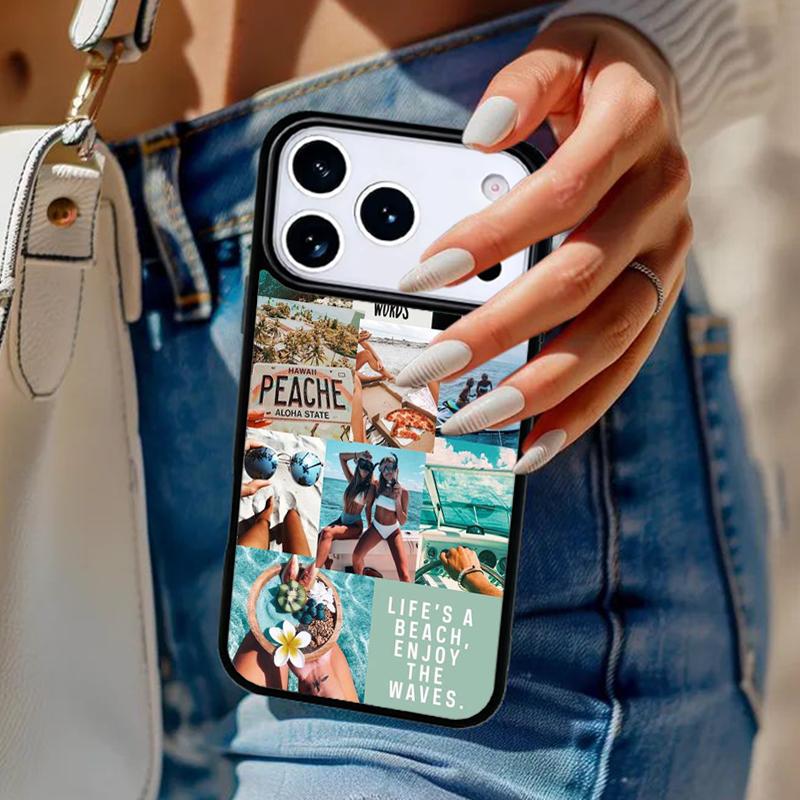 

Surf Beachy Blue Summer Collage soft Phone Case For iPhone 17 Air 14 15 13 12 Max Cover For Apple 16e 11 Pro Max Plus Coque iPhone 14pro