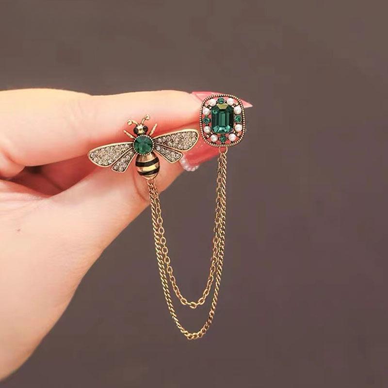 1PC Rerto Bee Kristall Broschen Für Frauen Emaille Strass Tier Quaste Anstecknadeln