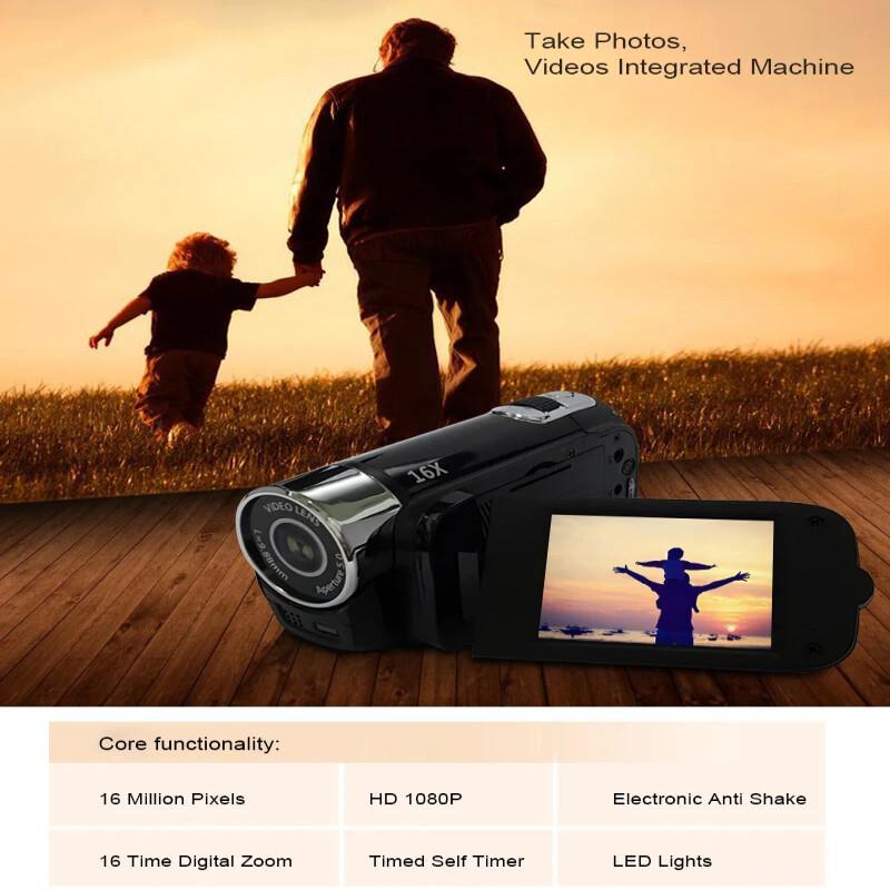 Videocamera 16MP Full HD Zoom digitale Videocamera Schermo LCD TFT Riprese DVR Videocamera Schermo da 2,7 pollici Visualizzazione Riproduzione