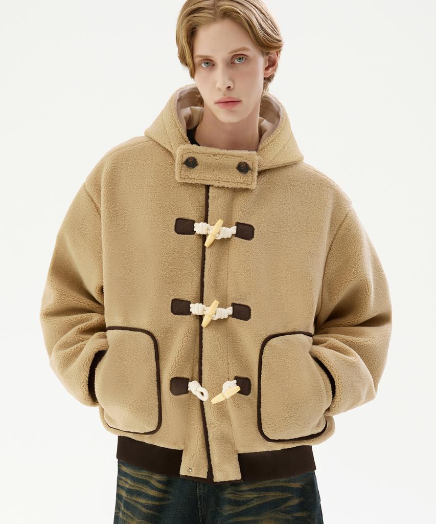 Trillion Unisex Fleece Duffle Hooded Coat Jacket [Beige]