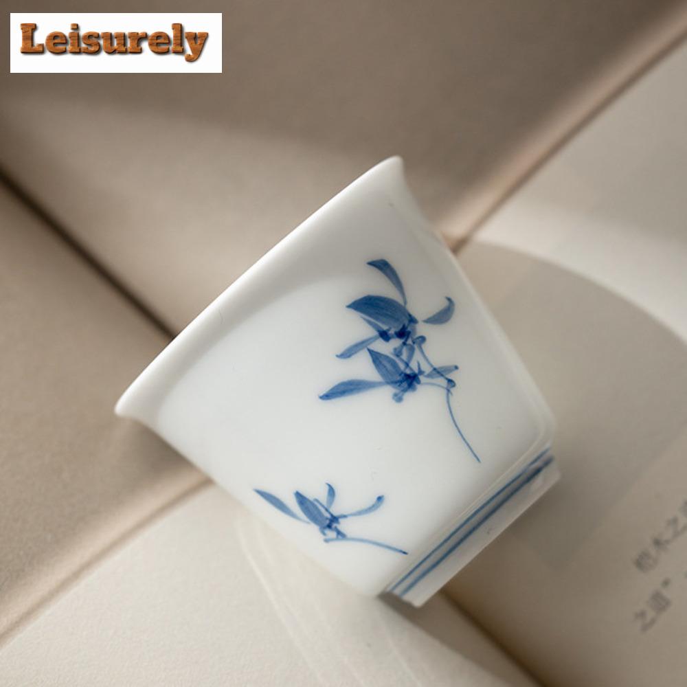 1pc Pure Hand-painted Butterfly Orchid Teacup Small Tasting Master Cup Smelling Agarwood Cup Meditation Cup Kung Fu Tea Set Gift