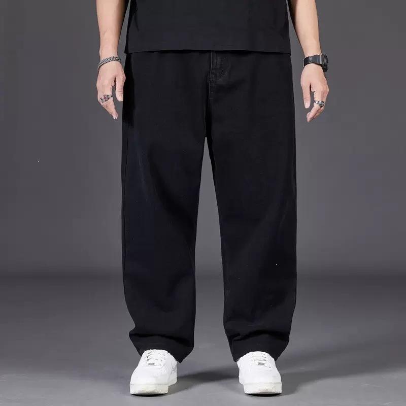 Large size jeans men's autumn plus fat plus size men's pants loose straight fat man wide legs elastic waist trousers