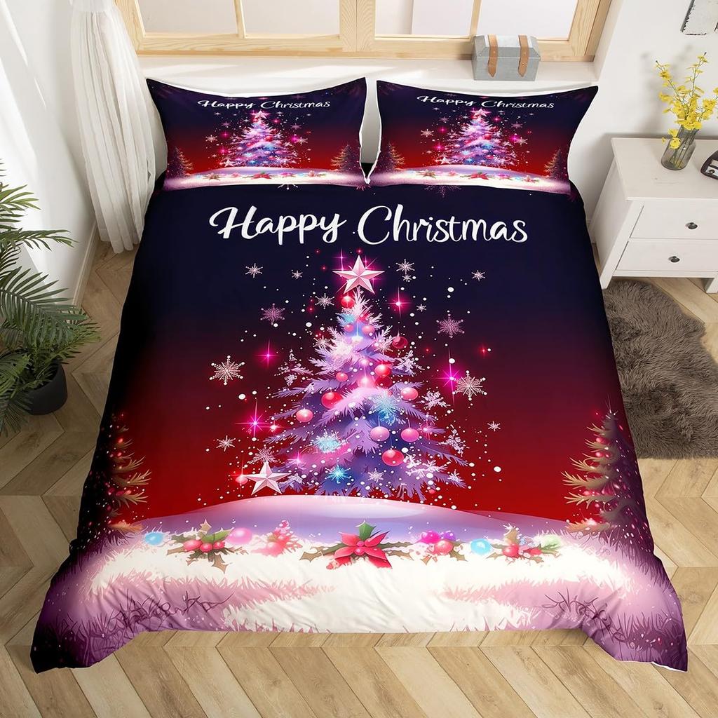 Happy New Year Xmas Duvet Cover 3 Piece Snowman Bedding Set Winter Themed Comforter Cover Merry Christmas Themed Bedspread Cover