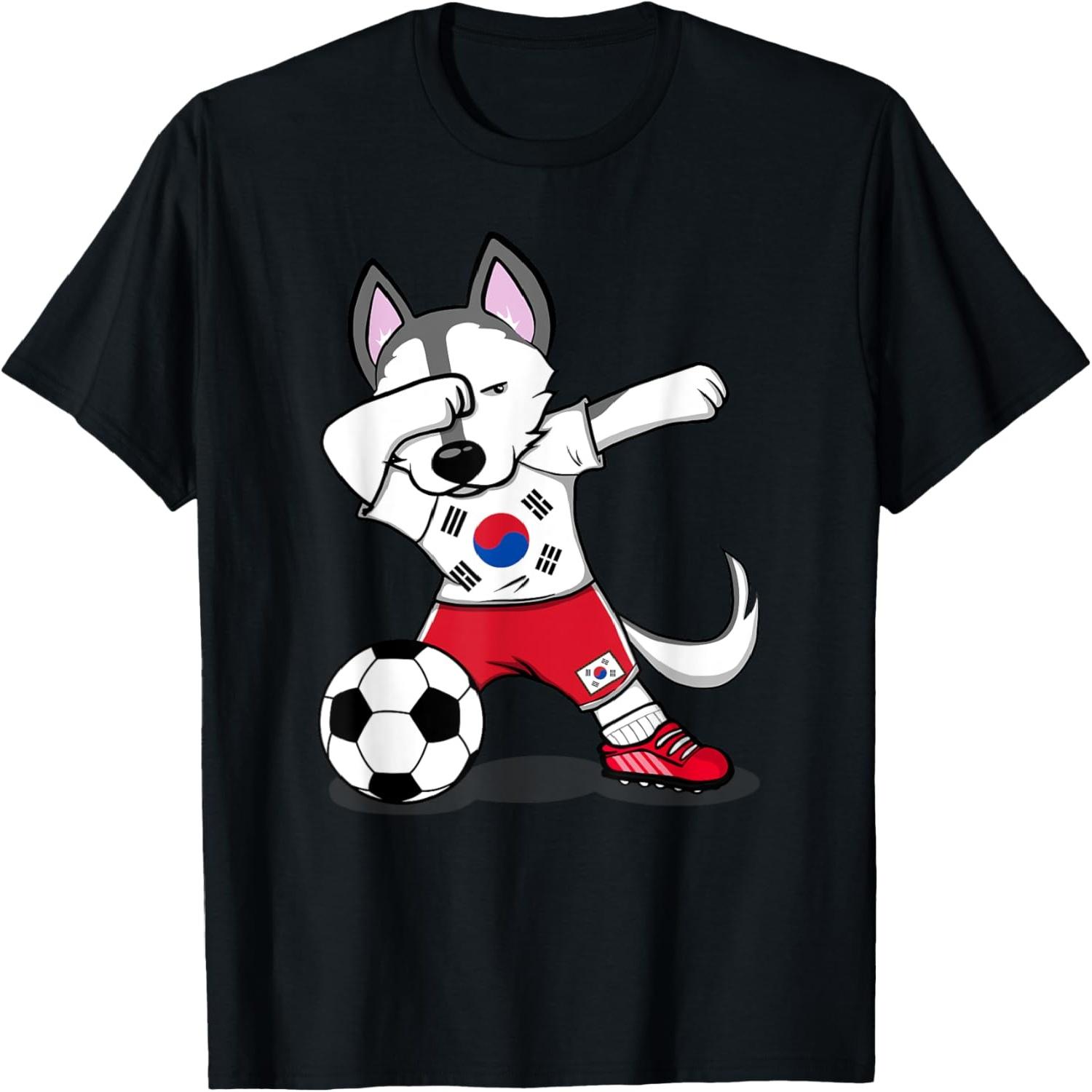 Dabbing Husky South Korea Football Fans Korean Soccer Lovers T-Shirt S