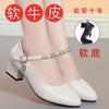 All Cowhide Leather Single Shoes Women's Middle Heel New British Style Soft Sole Small Leather Shoes Mother Leather Shoes Work Shoes Dancing Shoes
