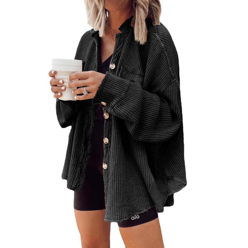 Autumn Women's Asymmetrical Shirt Jacket, Notched Lapel & Patch Pocket Design Casual Oversized Blouse for Daily Streetwear