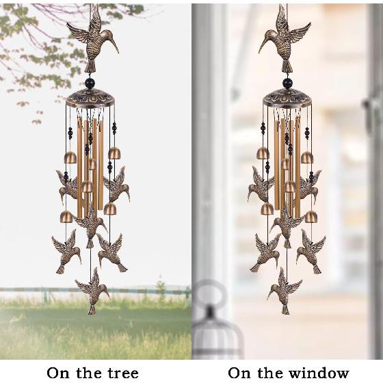Solawindchime Outdoor Hummingbird Wind Chimes, Hummingbird Bronze Wind Chimes, Gift Wind Chime, Hummingbird Wind Bell Gifts for Women, for Home,