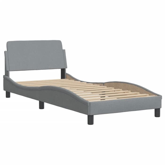 VidaXL Cadre de Lit avec Tête de Lit, Lit Rembourré avec Sommier à Lattes, Lit Simple avec Pied, Lit Adulte de Chambre, Gris 373105