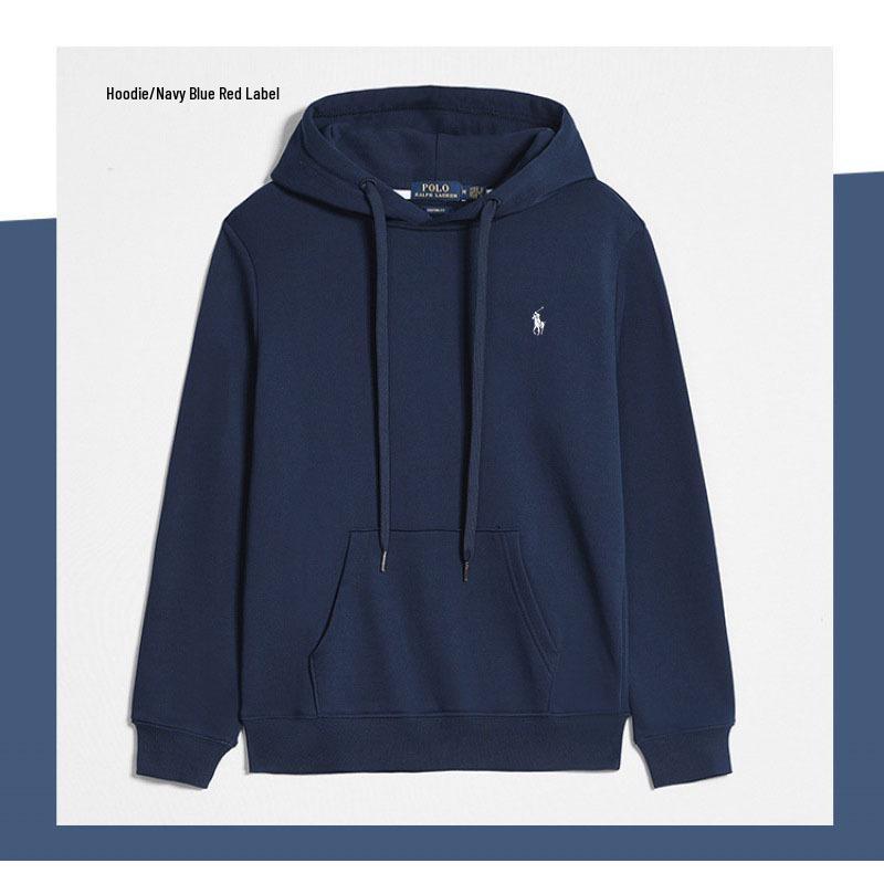 Men's Autumn/Winter Ralph Lauren Embroidered Logo Hooded Sweatshirt with Velvet Lining and Zipper.