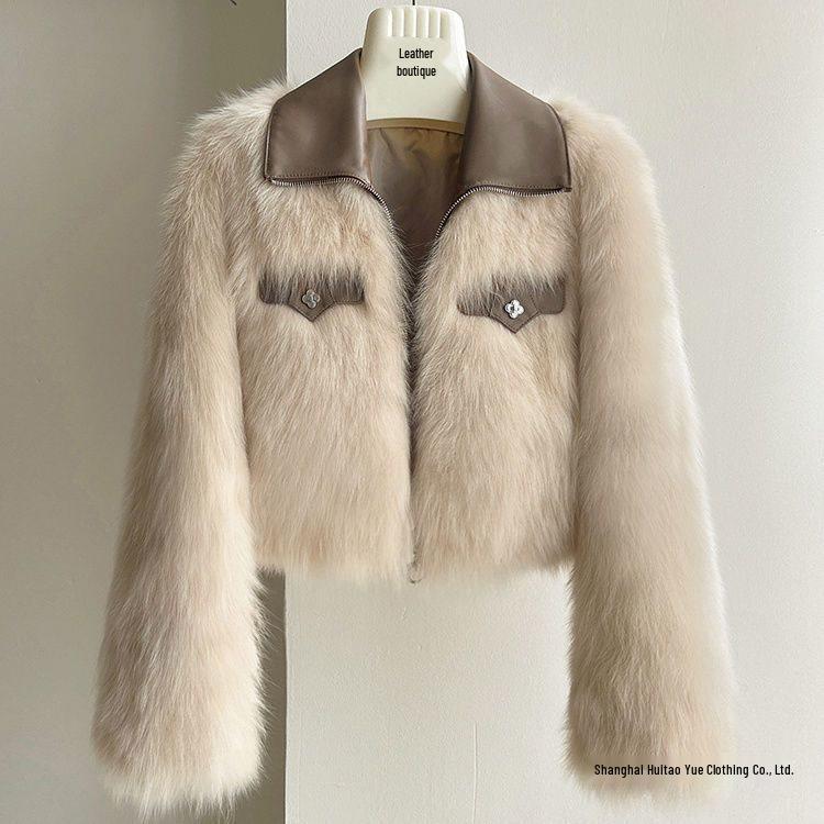 2025 Women's Short Faux Fox Fur Coat: Turn-Down Collar, Long Sleeve, Thickened, Korean Style Fashion for Autumn & Winter.
