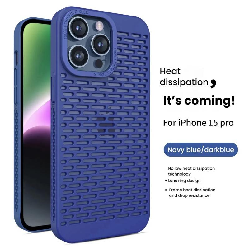 Hollow Out Cooling Heat Dissipation Phone Case For iPhone 16 15 14 Plus 13 12 11 Pro Max Metal Lens Protective Breathable Cover