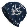1pc Men's Nautical Anchor & Rope Knit Beanie Hat - Nautical Theme Blue & White Anchor Pattern, Lightweight Stretch Fit, Durable Comfortable Casual Out