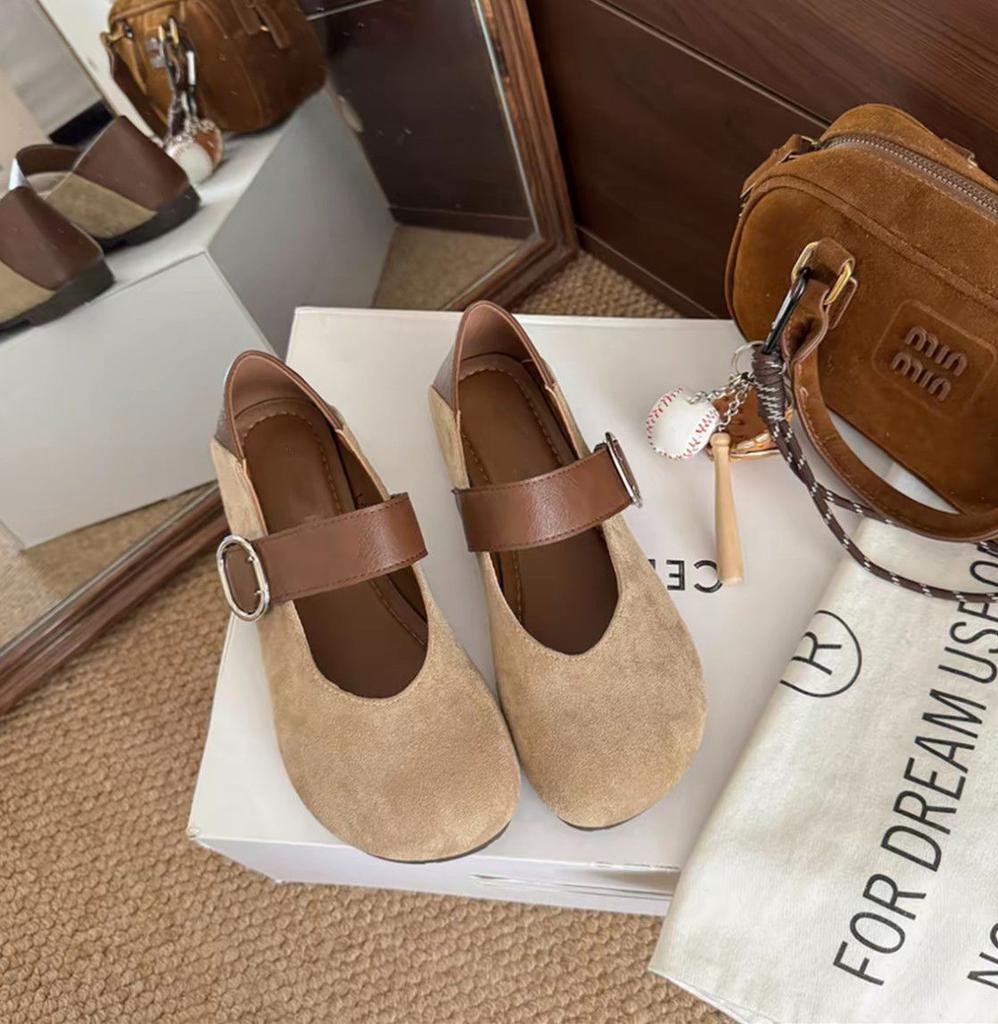 Round head buckle year word daily Mary Jane shoes single shoes fashion casual comfortable soft leather lightweight