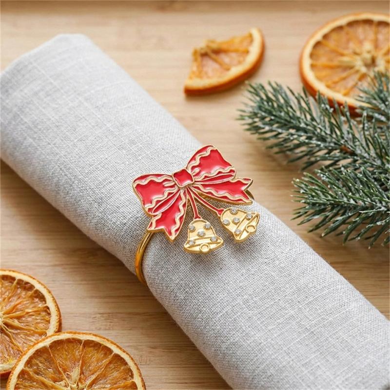 Holiday Table Rings for Christmas Napkin Use, Color Detail Table Piece with Enamel Look and Single Unit Scope