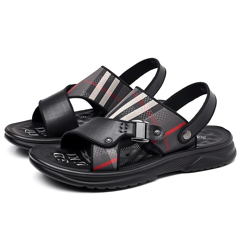 Trend sandals men's 2025 summer new leather casual beach shoes men's soft soles wear dual-purpose cool slippers