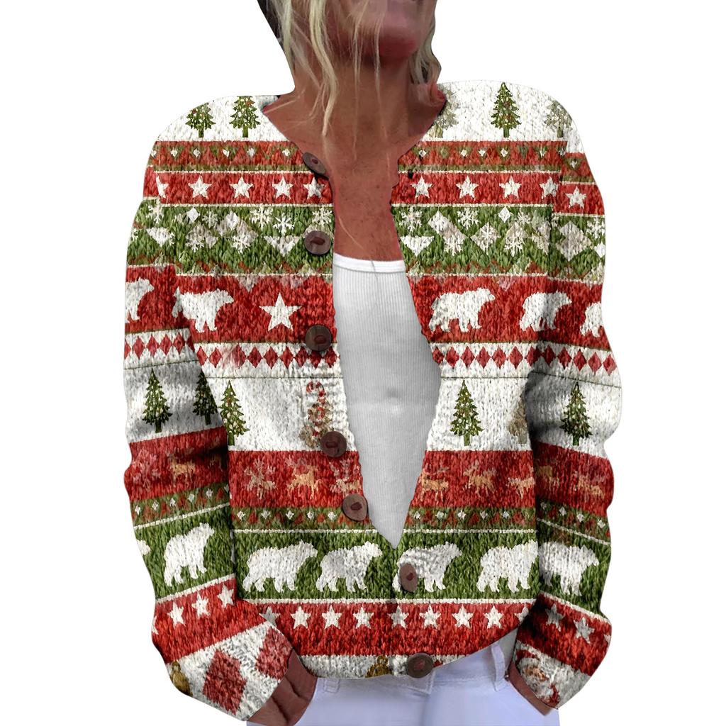 LLL-YK01 Christmas Crew Neck Cardigan Sweater 3D Printing