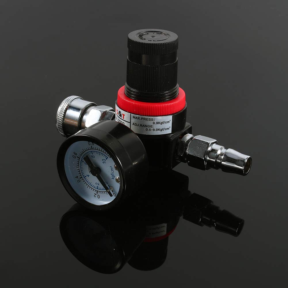 1/4" Air Pressure Regulator with Gauge, Air Pressure Regulator Gauge Adjustment Valve for Spray Guns and Compressors