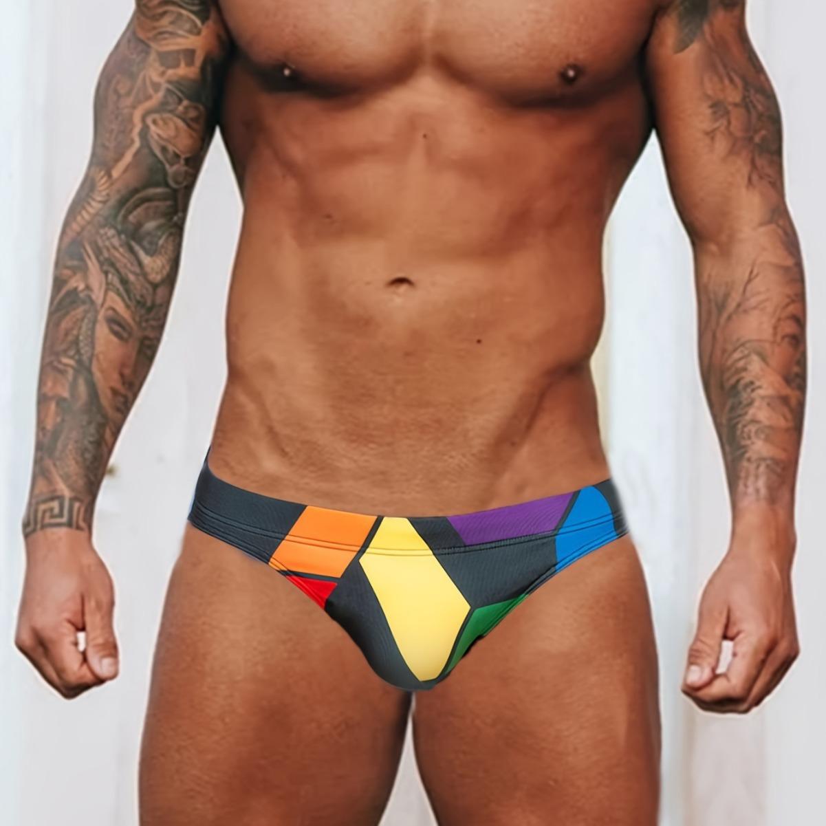 Men s contrasting color anti-light swimming beach briefs low-rise sexy leggings S