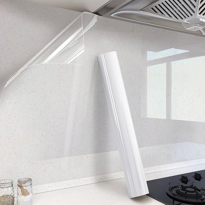 Wall Protective Film Transparent Electrostatic Adsorption Oil-proof  Waterproof Heat Resistant Wall Cabinet Decoration (as the picture,45CMx2M)