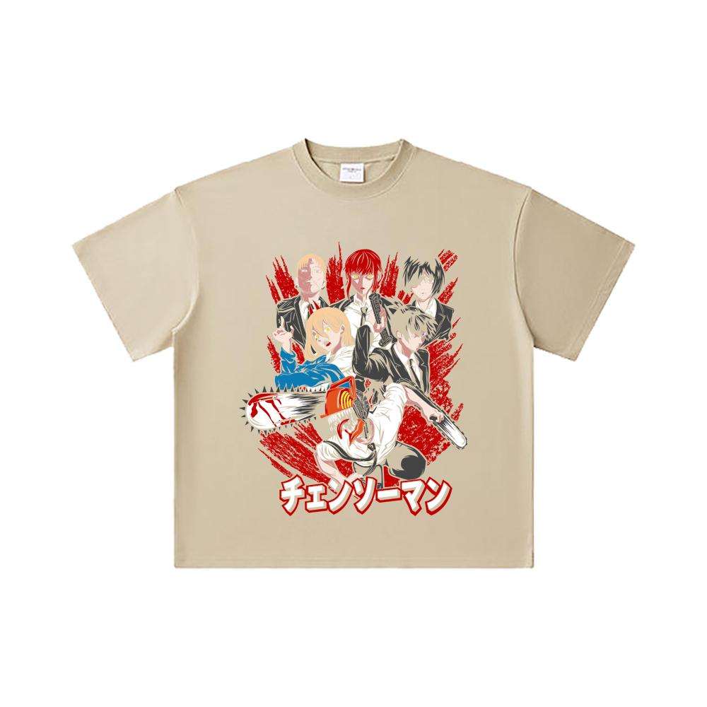 260 GSM Double Yarn 32 Count 100% Cotton Chainsaw Man V19 Print Unisex Heavy Cotton T Shirt
