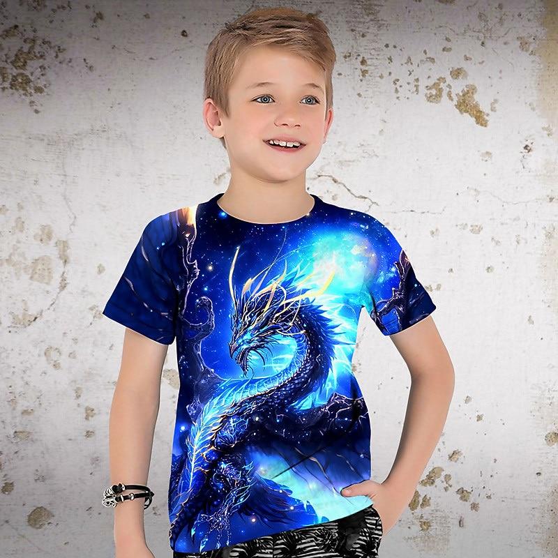 

Boys 3D Graphic Animal Dragon T shirt Tee Short Sleeve 3D Print Summer Spring Active Sports 110