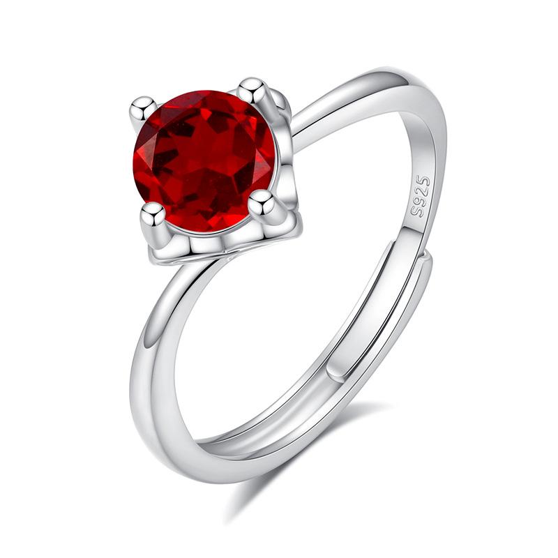 S925 Sterling Silver Four Claw Garnet Ring Natural Crystal Stone Fashion Minimalist Women Daily Fine Jewelry
