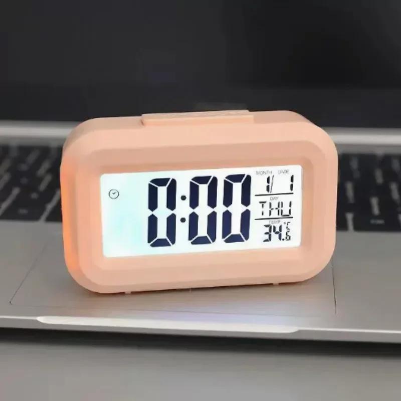 Modern LED Digital Alarm Clock with Calendar Temperature Display, Smart Desk Clock for Home Office Bedroom Decor, Snooze Night