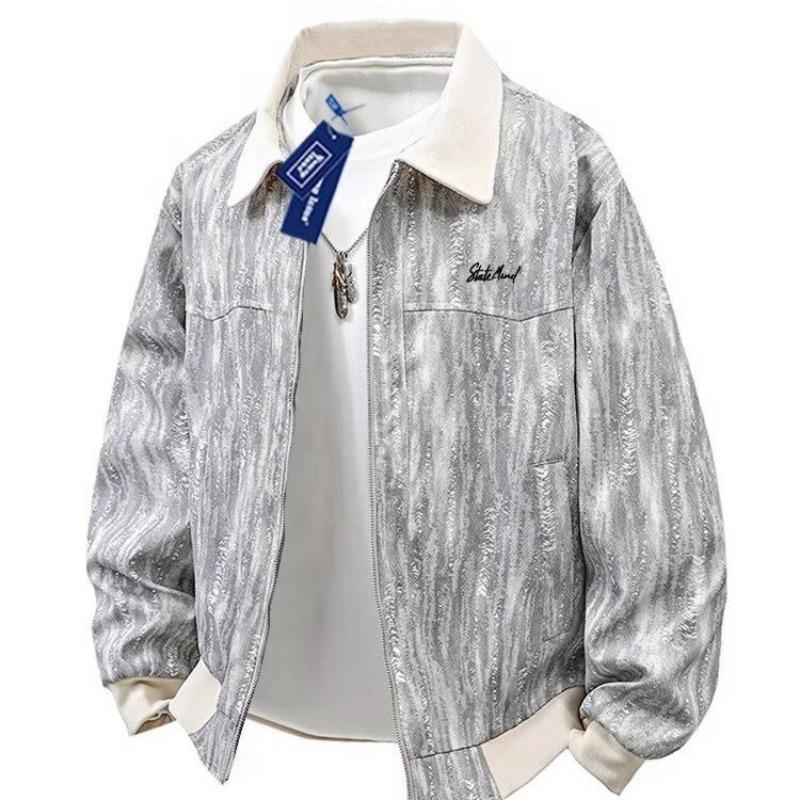 Plus Size Men Loose Printed Casual Fashion Street Jacket Outerwear