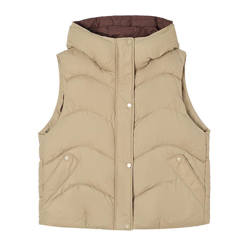 Korean women's winter hooded color matching cotton clothes vest top solid color warm sports leisure foreign style sleeveless vest