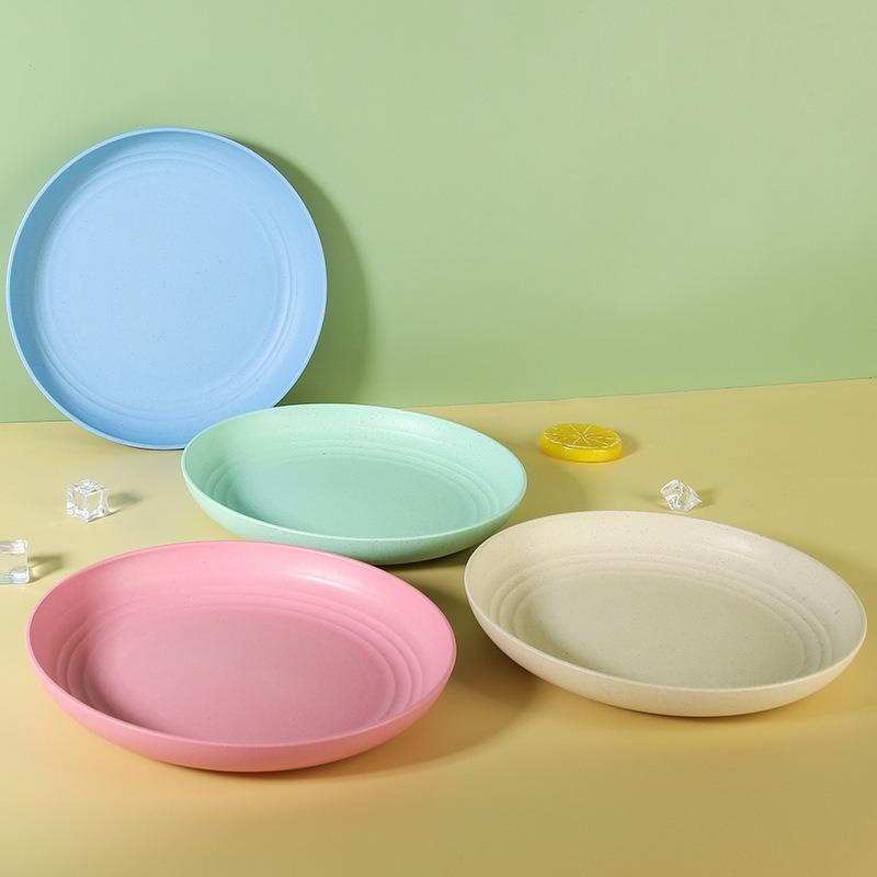 Wheat Straw Round Plates, Household Plates, Vegetable Plates, Barbecue Plates, Meal Plates, Fruit Plates, Bone-spitting Plates