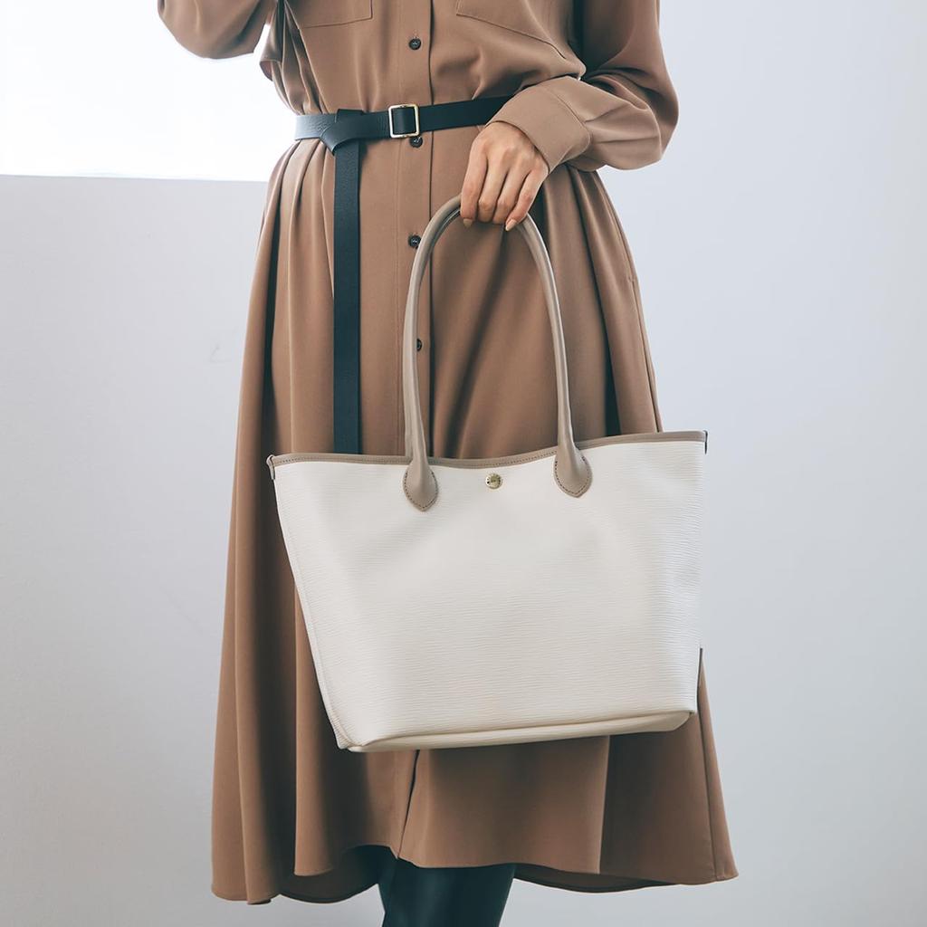 Breath TOPKAPI RIPPLE Leather Handle A4 Tote Bag (Ivory)