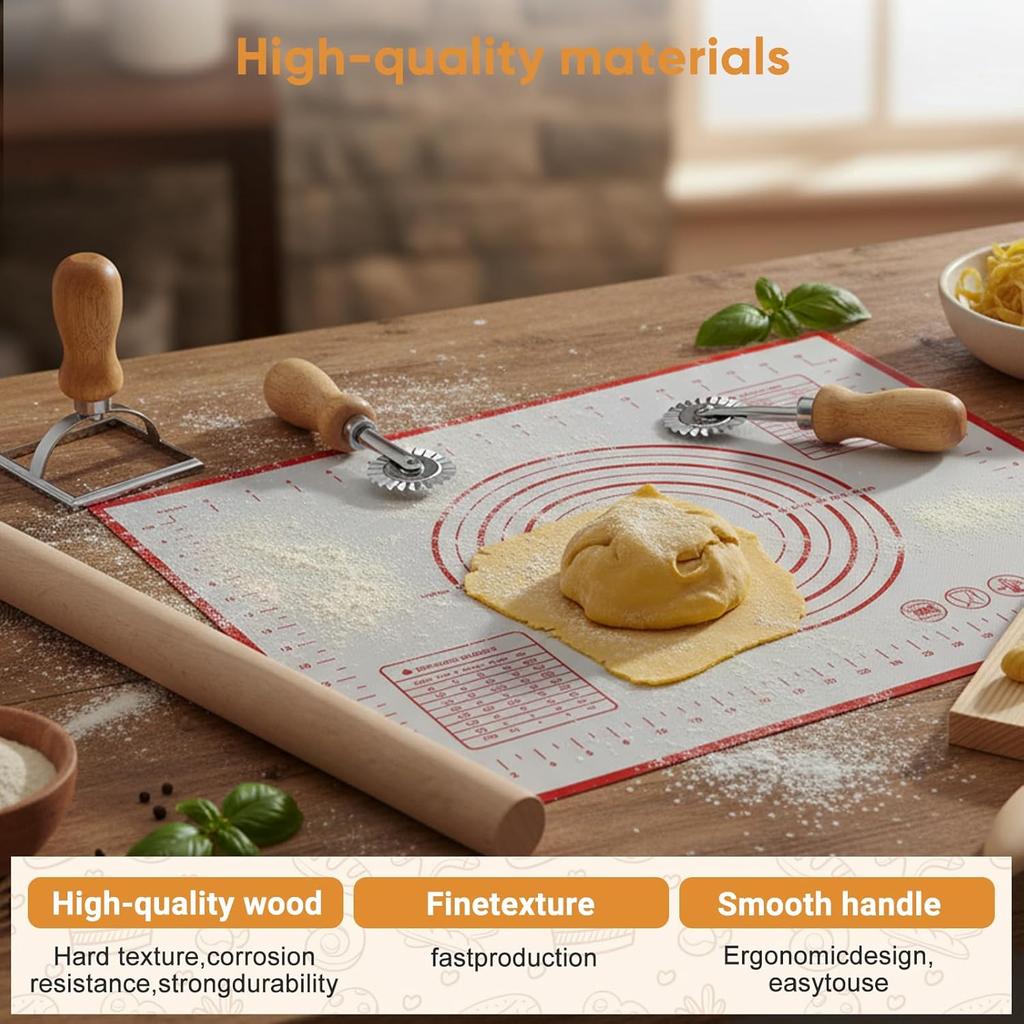 Pastamaker Set 10 Delen, Houten Pastamaker Gereedschap met Deegroller & Plank, Ravioli Stempel en Dumpling Ravioli Vorm Kit voor Italiaanse Pasta, Ravioli